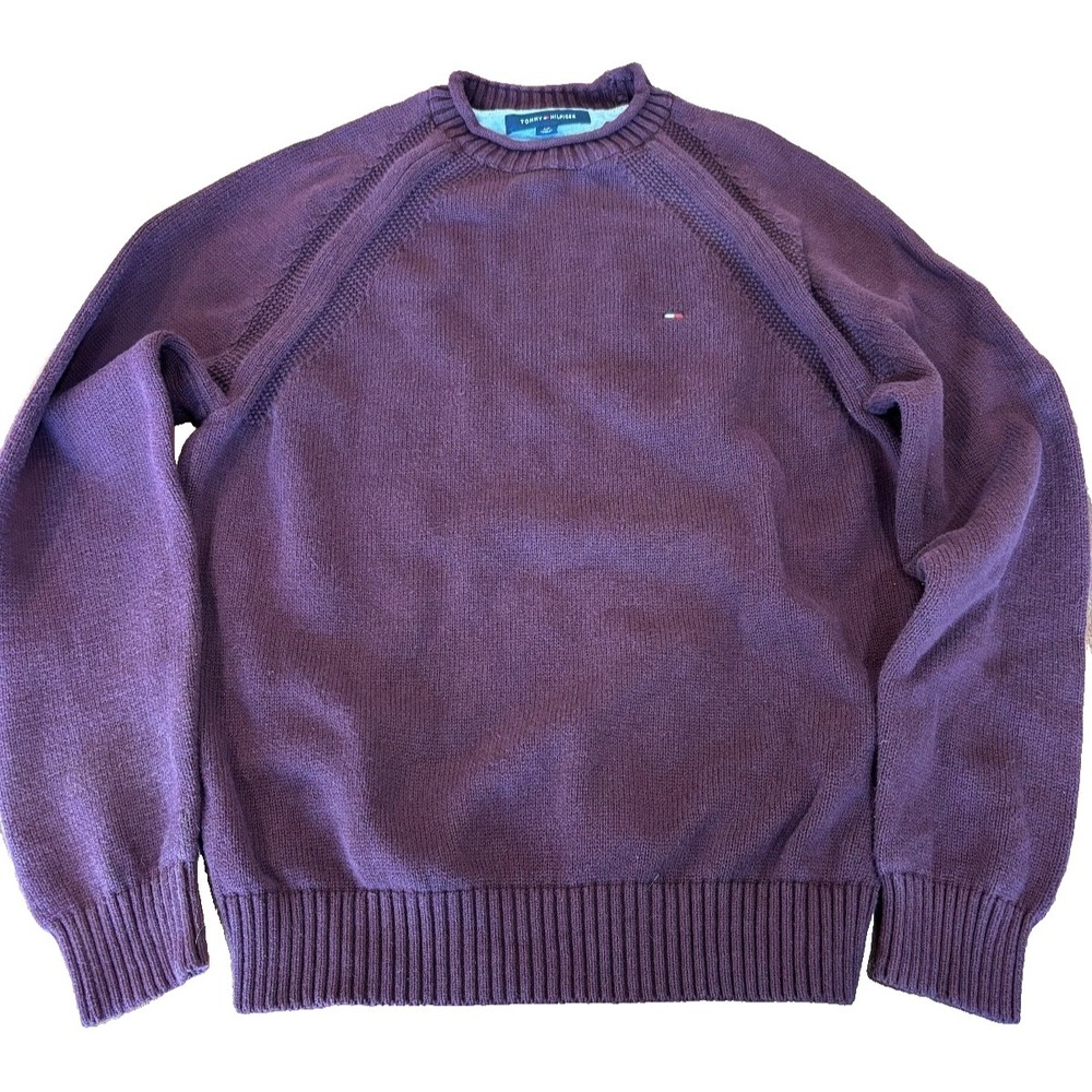 Tommy Hilfiger burgundy roll neck pullover cotton sweater mens' size small logo